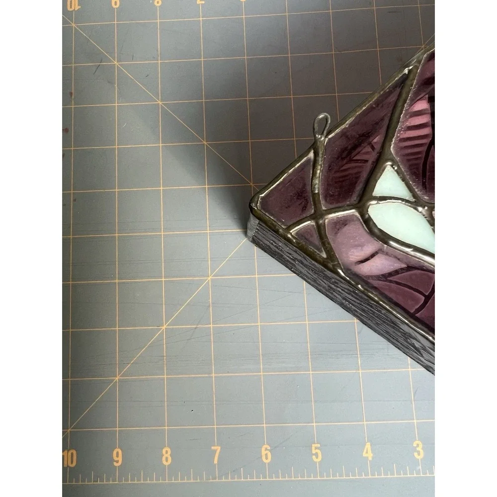 Handmade Stained Glass Rose Jewelry Box Purple Amethyst Triangle Trinket Box